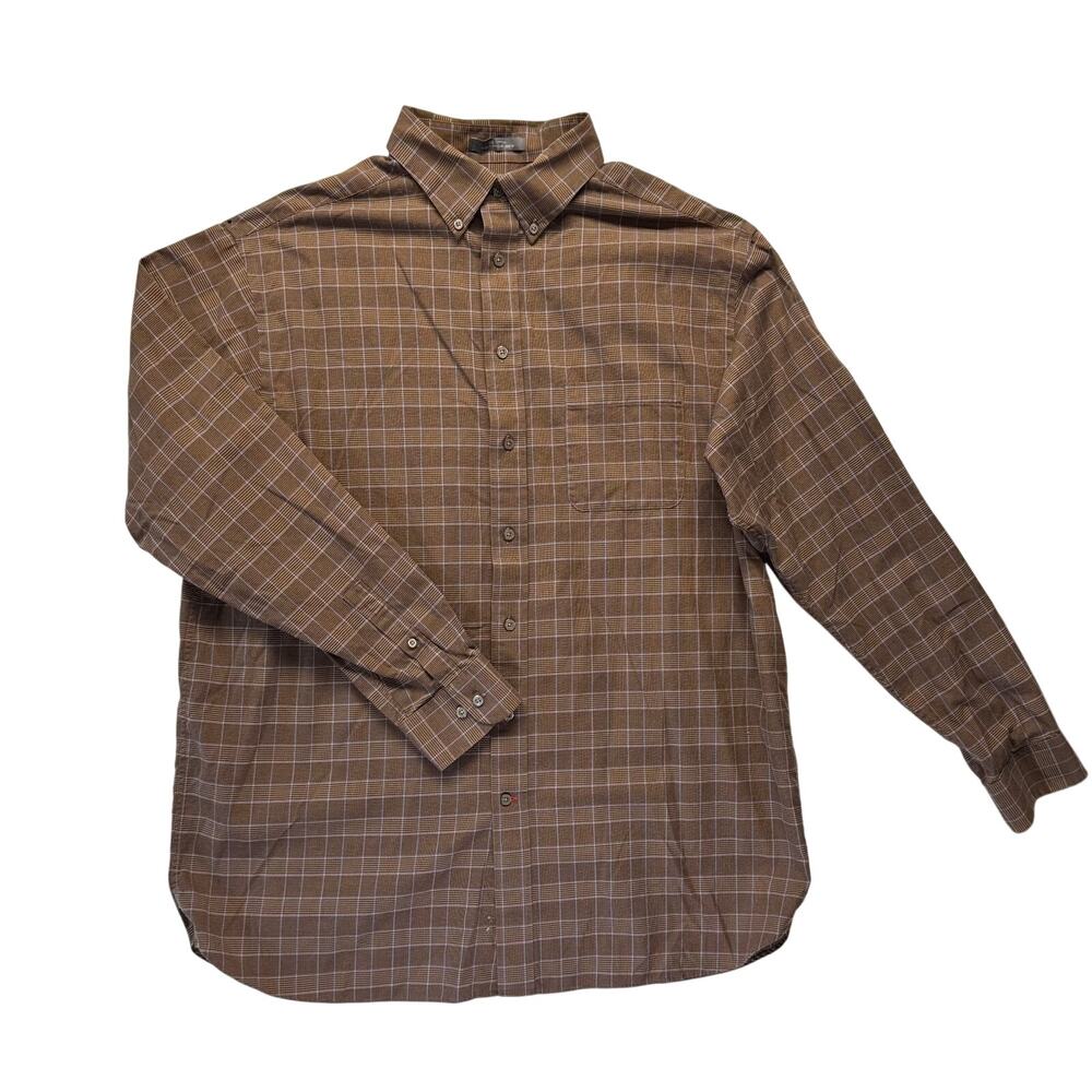 DANIEL CREMIEUX Signature Collection Cotton Dress Shirt Men's Sz XLT Brown Plaid